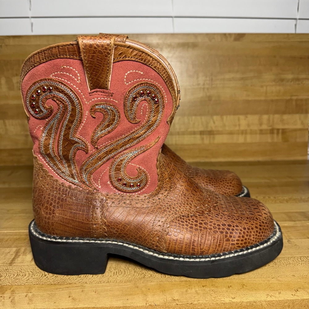 Ariat Fatbaby Western Boots Brown Alligator Pink Rhinestone 16766 Womens 8B